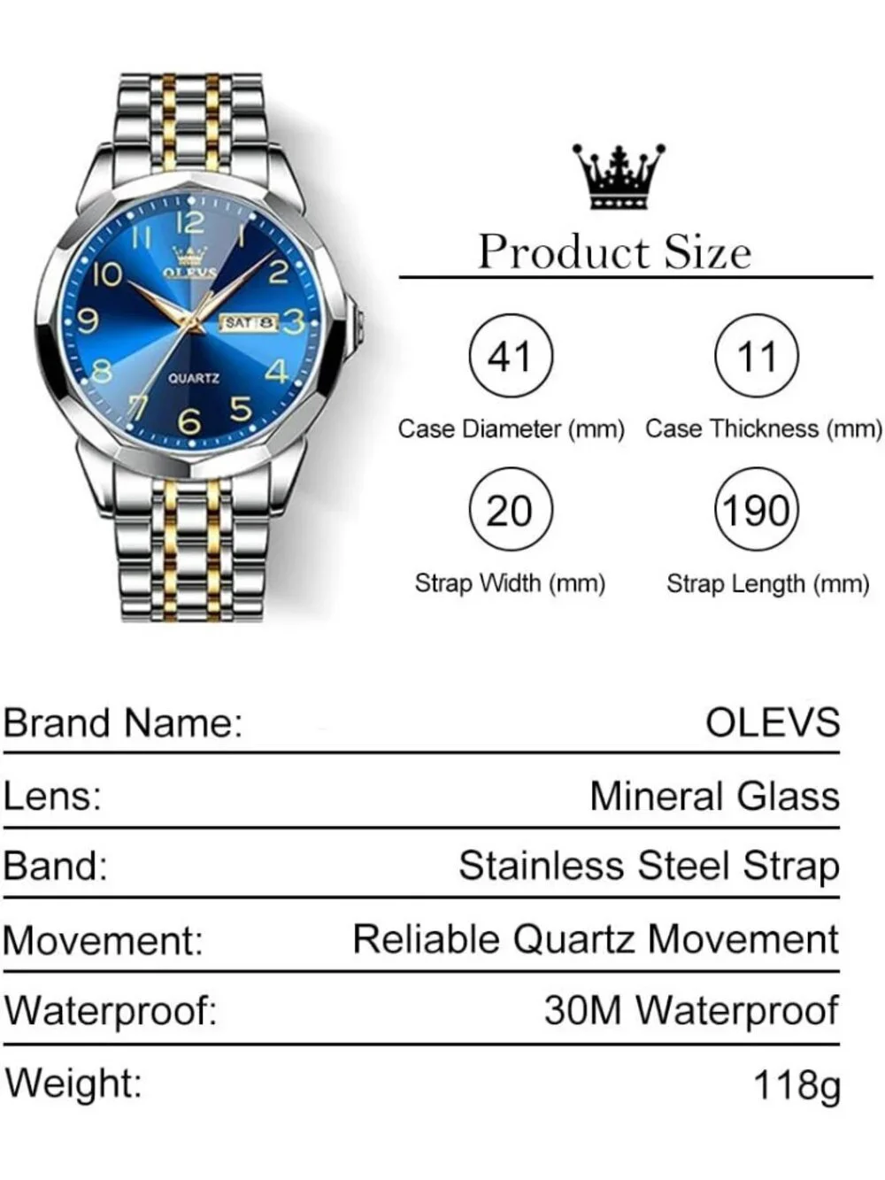 Men's Silver And Blue Stainless Steel Analog Quartz Classic Waterproof Watch